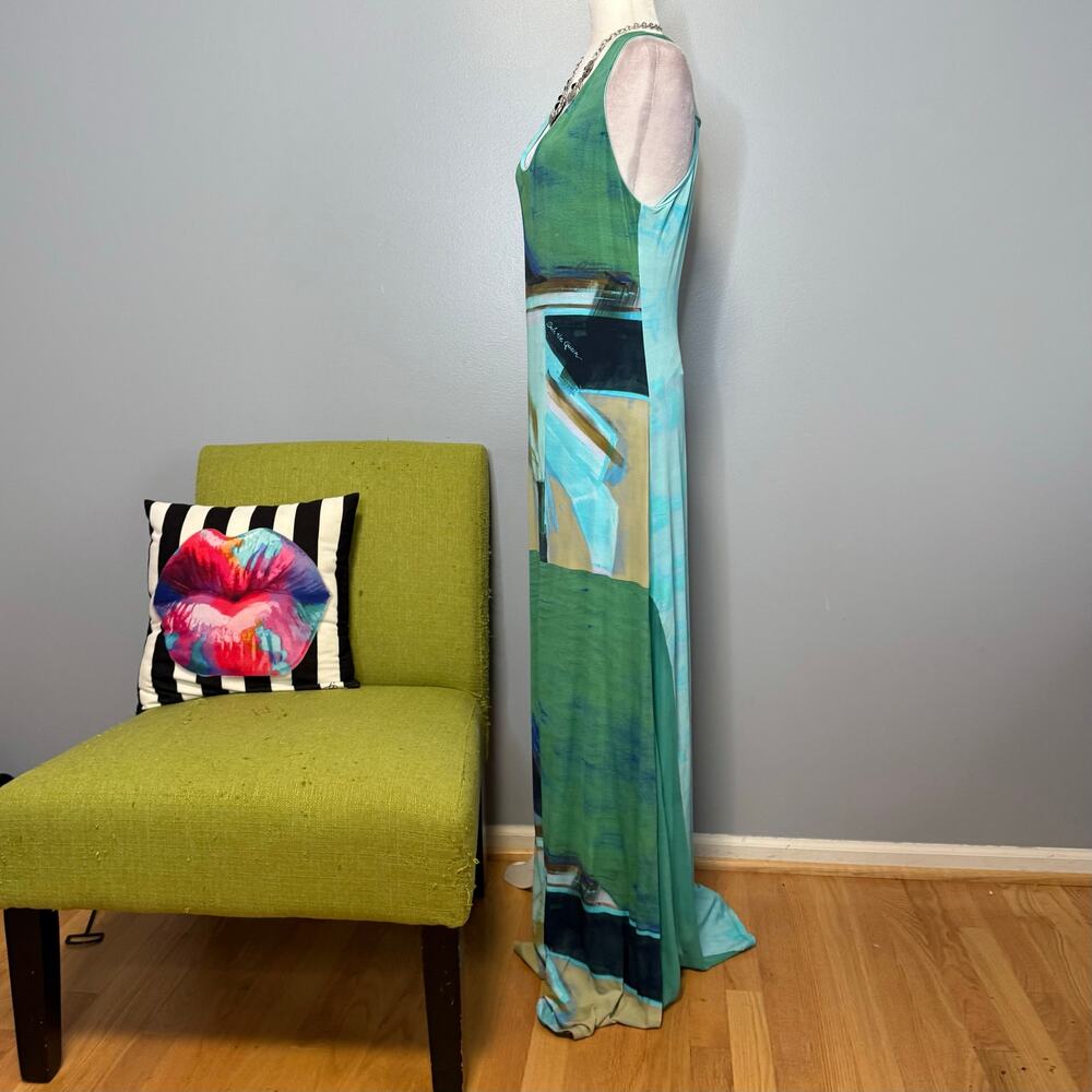 Save the Queen Blue Green Graphic Sleeveless Maxi Dress XXL - Picture 3 of 6